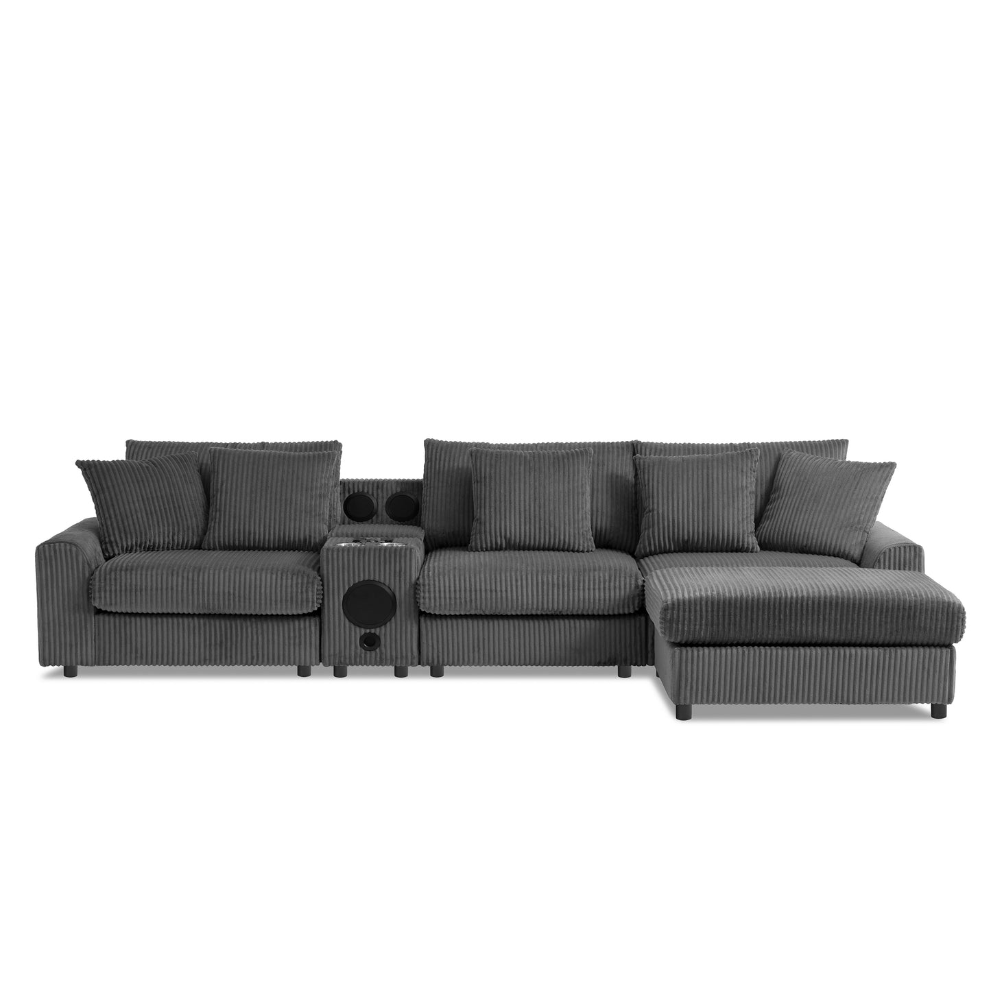 114*64'' Corduroy Sectional Sofa with Bluetooth Speakers,L Shaped Couch with Console,USB Charger,Cup Holders,Storage,Ottoman,Deep and Wide Seat Cloud Sofa for Living Room,Apartment,2 Colors