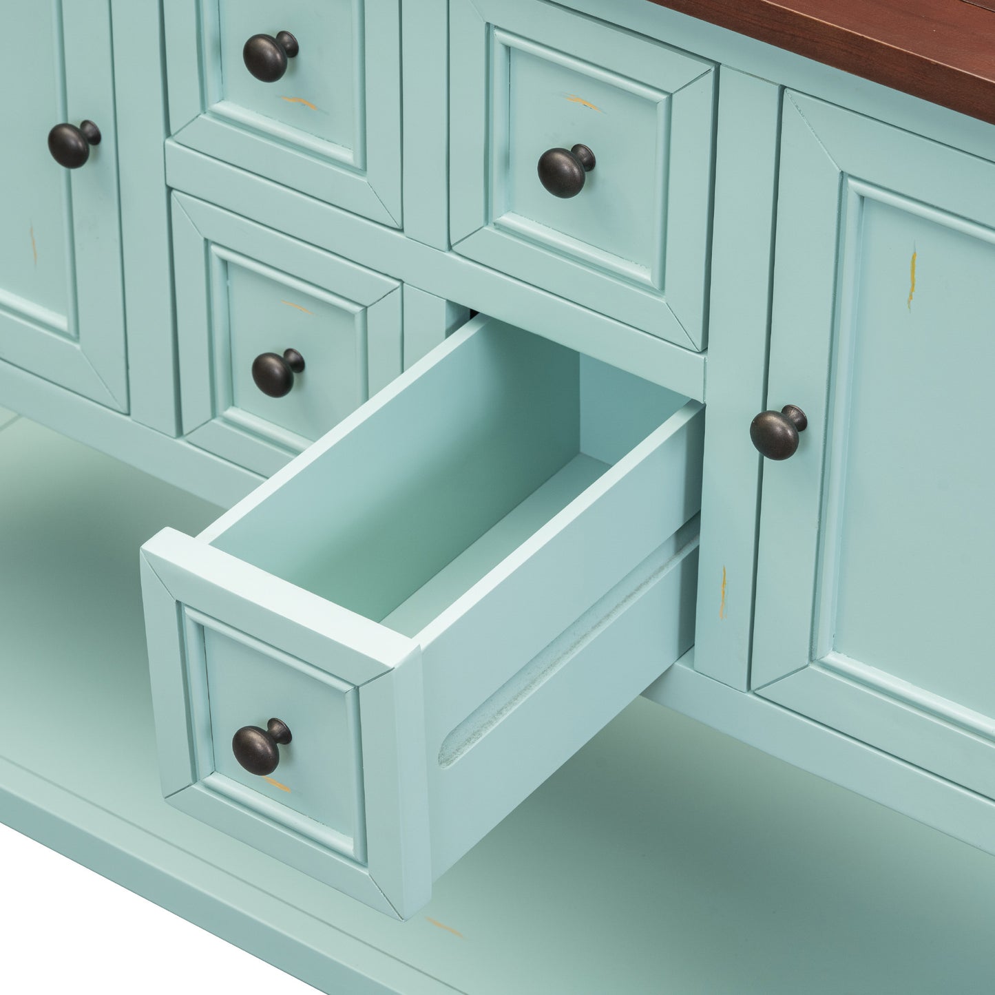 TREXM Cambridge Series Ample Storage Vintage Console Table with Four Small Drawers and Bottom Shelf for Living Rooms, Entrances and Kitchens (Retro Blue, OLD SKU: WF190263AAC)