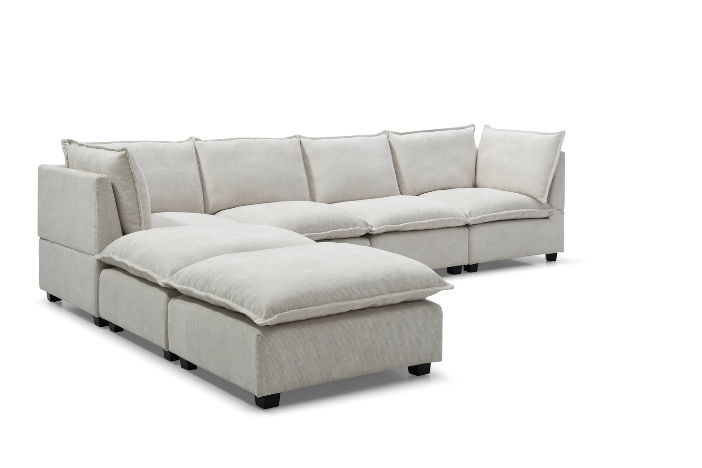Sofá modular seccional de 130 pulgadas, juego de sofá de tela de lino con otomana convertible, sofá en forma de U, cómodo y combinable para sala de estar, apartamento y oficina. Beige, 3 colores.