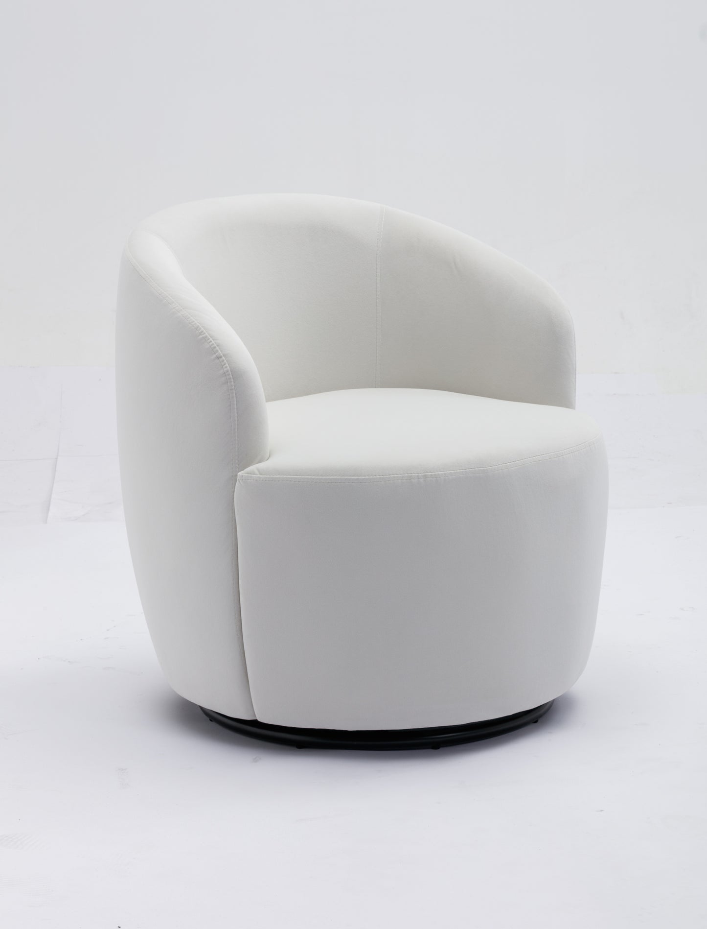 Sillón giratorio de terciopelo con acento tipo barril y aro metálico con recubrimiento en polvo negro, color blanco