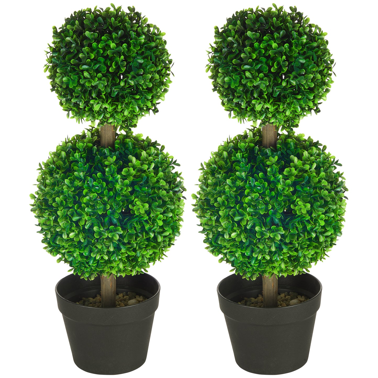 HOMCOM Artificial Plant for Home Decor Indoor & Outdoor Fake Plants Artificial Tree in Pot, 2 Ball Boxwood Topiary Tree for Home Office, Living Room Decor, Green