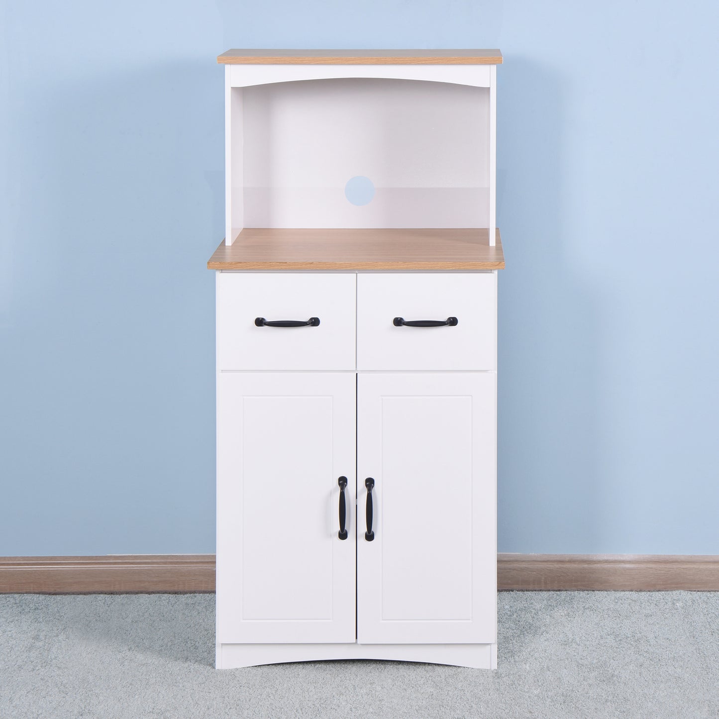 Gabinete de cocina de madera blanco, despensa, armario para microondas con cajón de almacenamiento