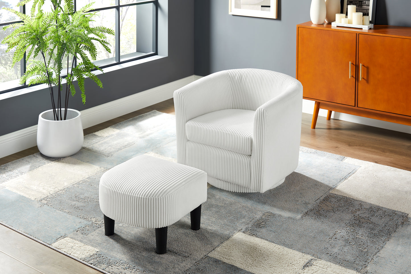 Swivel Accent Chair 360° Comfy Recliner Corduroy Arm Chair Single Sofa with Ottoman for Living Room Bedroom
