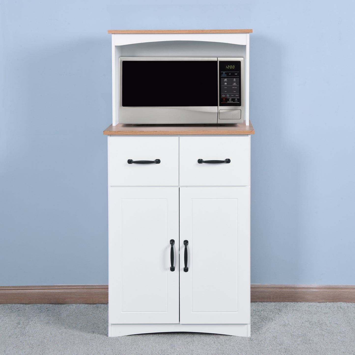 Gabinete de cocina de madera blanco, despensa, armario para microondas con cajón de almacenamiento
