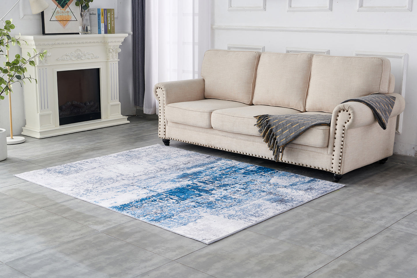 ZARA Collection Abstract Design Gray Turquoise (5' ft x 3' ft) Machine Washable Super Soft Area Rug