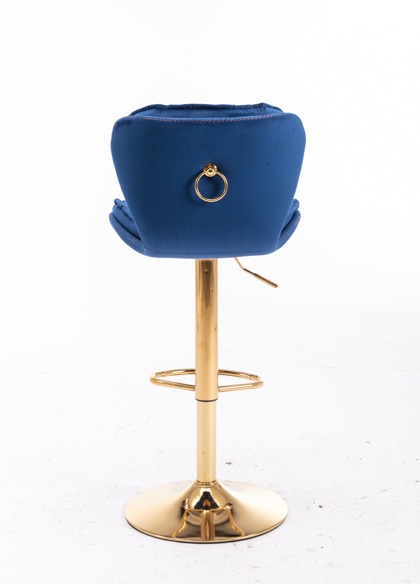 Set of 2 Bar Stools,with Chrome Footrest and Base Swivel Height Adjustable Mechanical Lifting Velvet + Golden Leg Simple Bar Stool-blue