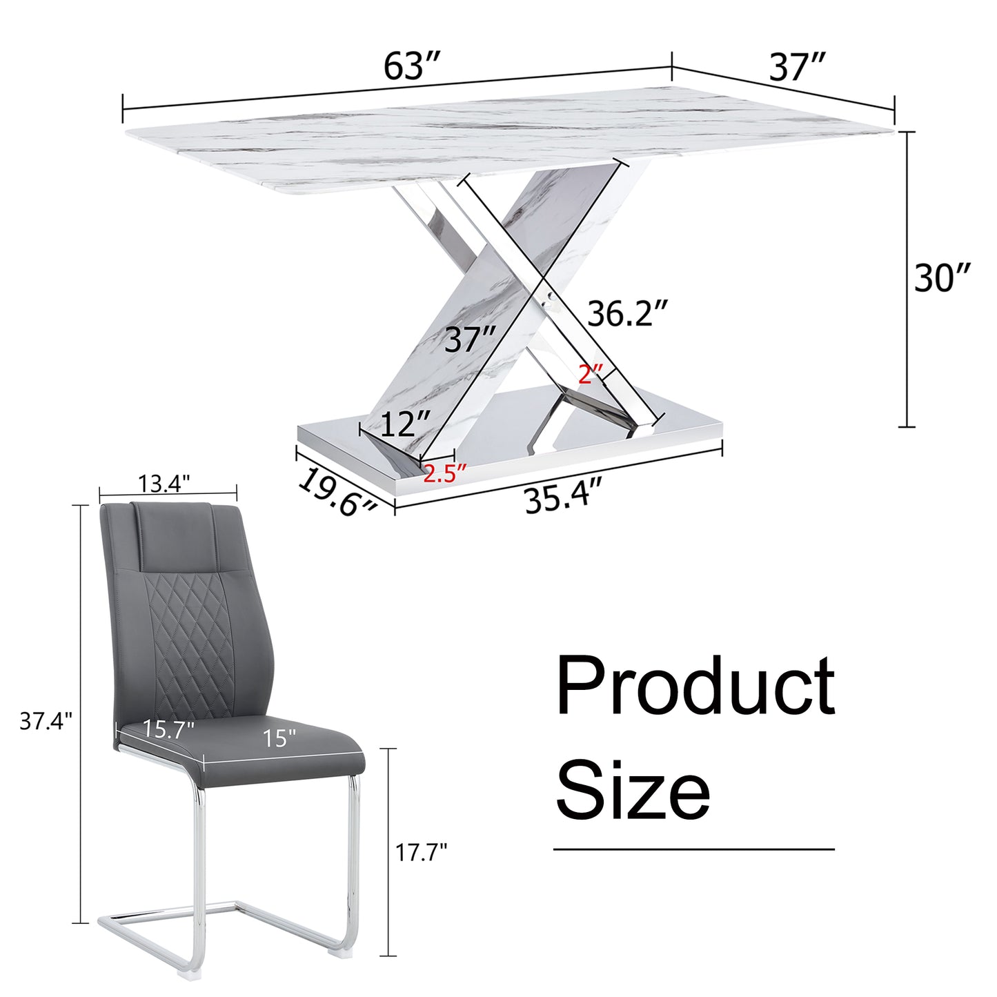 Table and chair set, modern dining table, imitation marble white top and silver legs, soft and comfortable dining chair, perfect for dinner, meetings, home and office decor