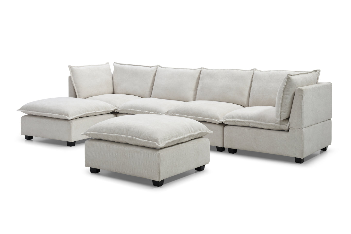 Sofá modular seccional de 130 pulgadas, juego de sofá de tela de lino con otomana convertible, sofá en forma de U, cómodo y combinable para sala de estar, apartamento y oficina. Beige, 3 colores.