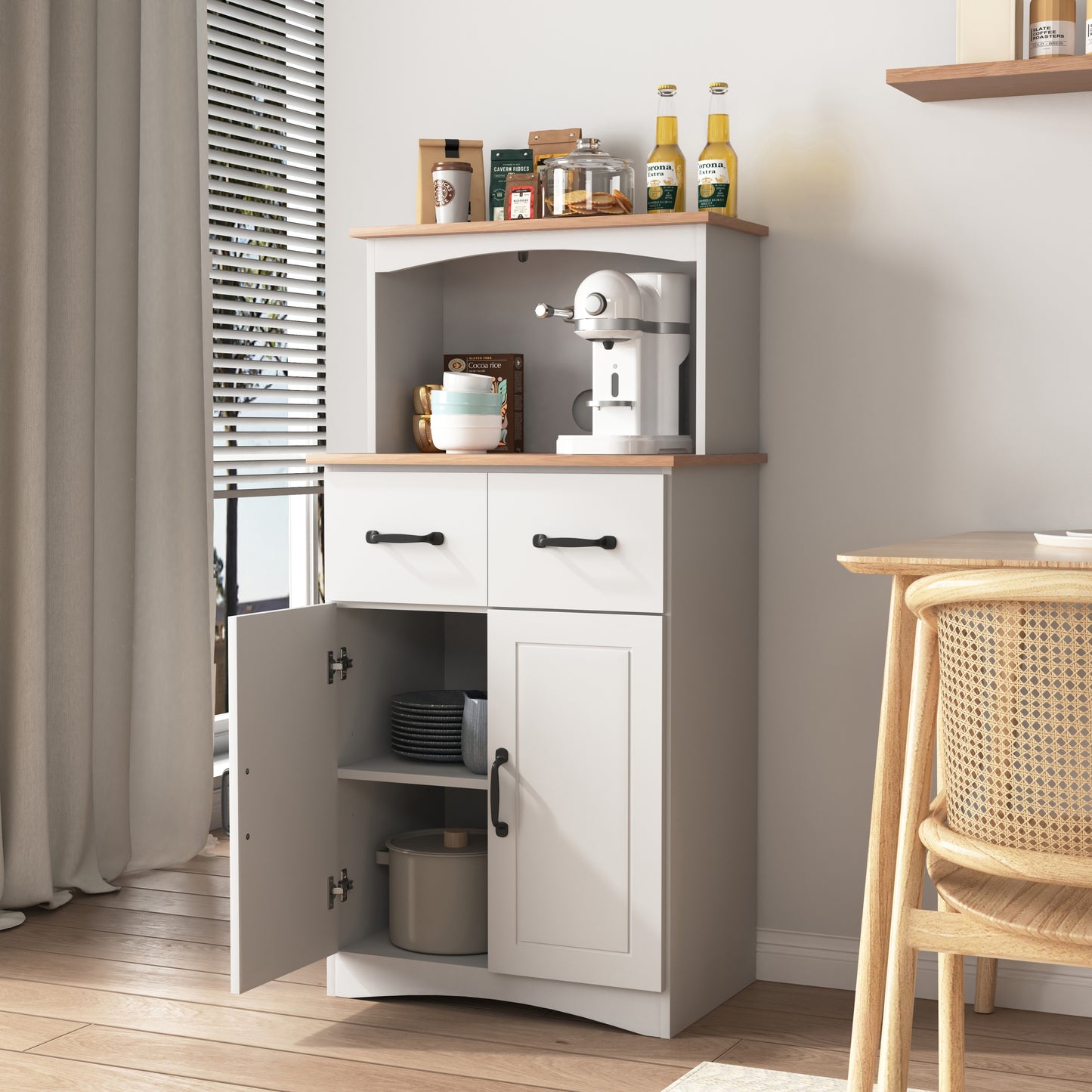 Gabinete de cocina de madera blanco, despensa, armario para microondas con cajón de almacenamiento