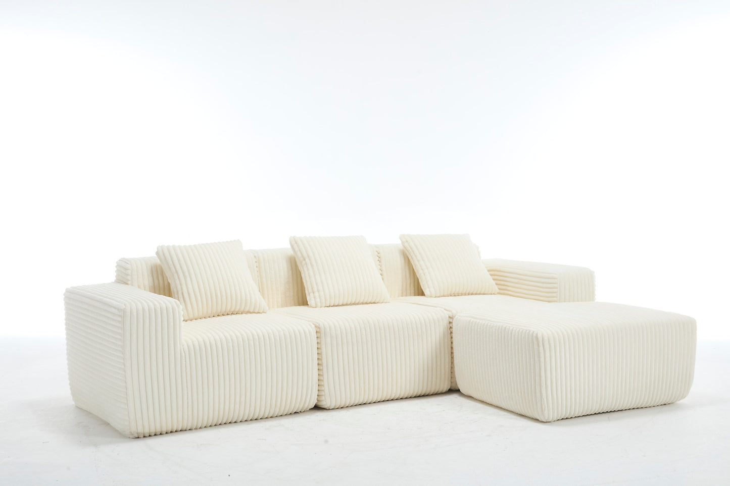 Modern Minimalist Modular Sectional Sofa, L-Shape Upholstered Cloud Couch with Deep Seats, Right Facing Chaise for Living Room-White
