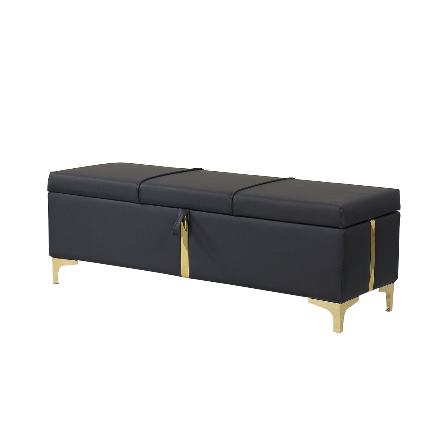 Juego de dormitorio de 2 piezas, cama Queen con plataforma tapizada y sistema de almacenamiento hidráulico, otomana con patas de metal, color negro