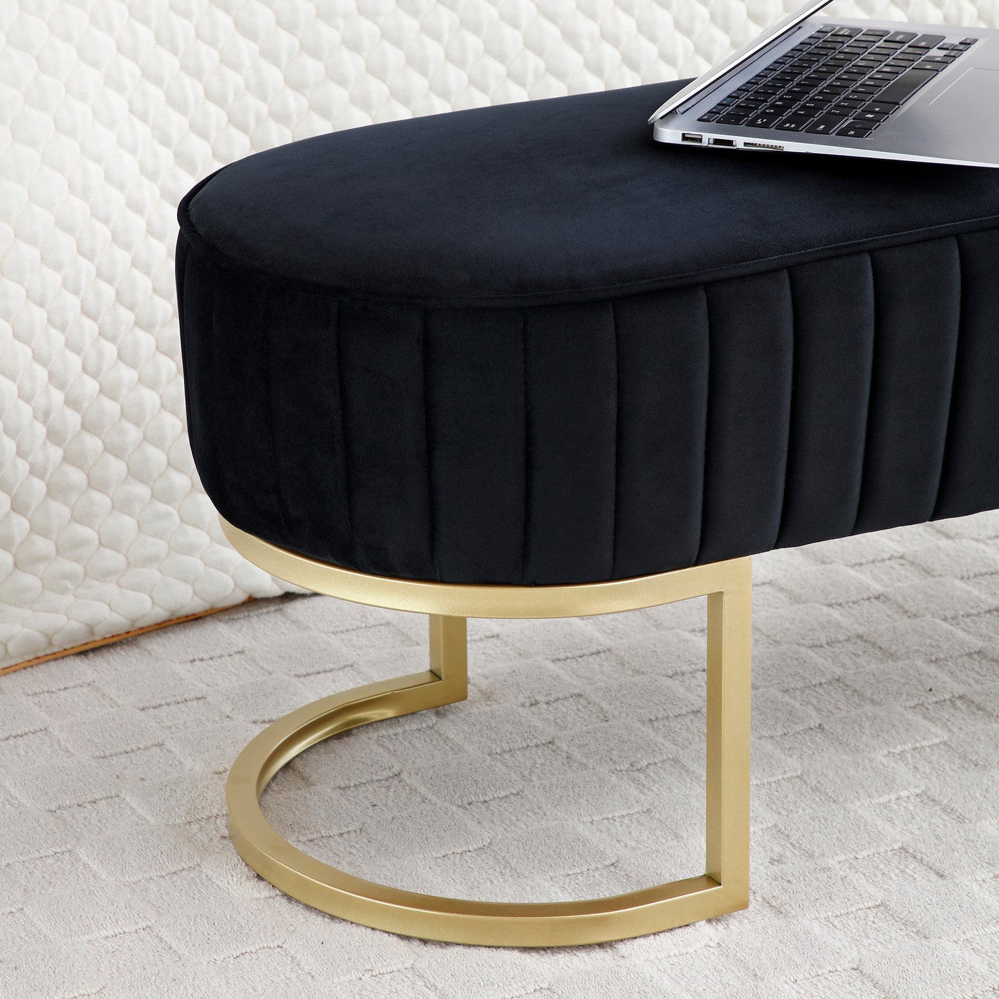 Banco otomano moderno de 120 cm de ancho, tapizado en tela sherpa, banco para el pie de cama, reposapiés, banco de entrada, mesa de centro para sala de estar y dormitorio, beige