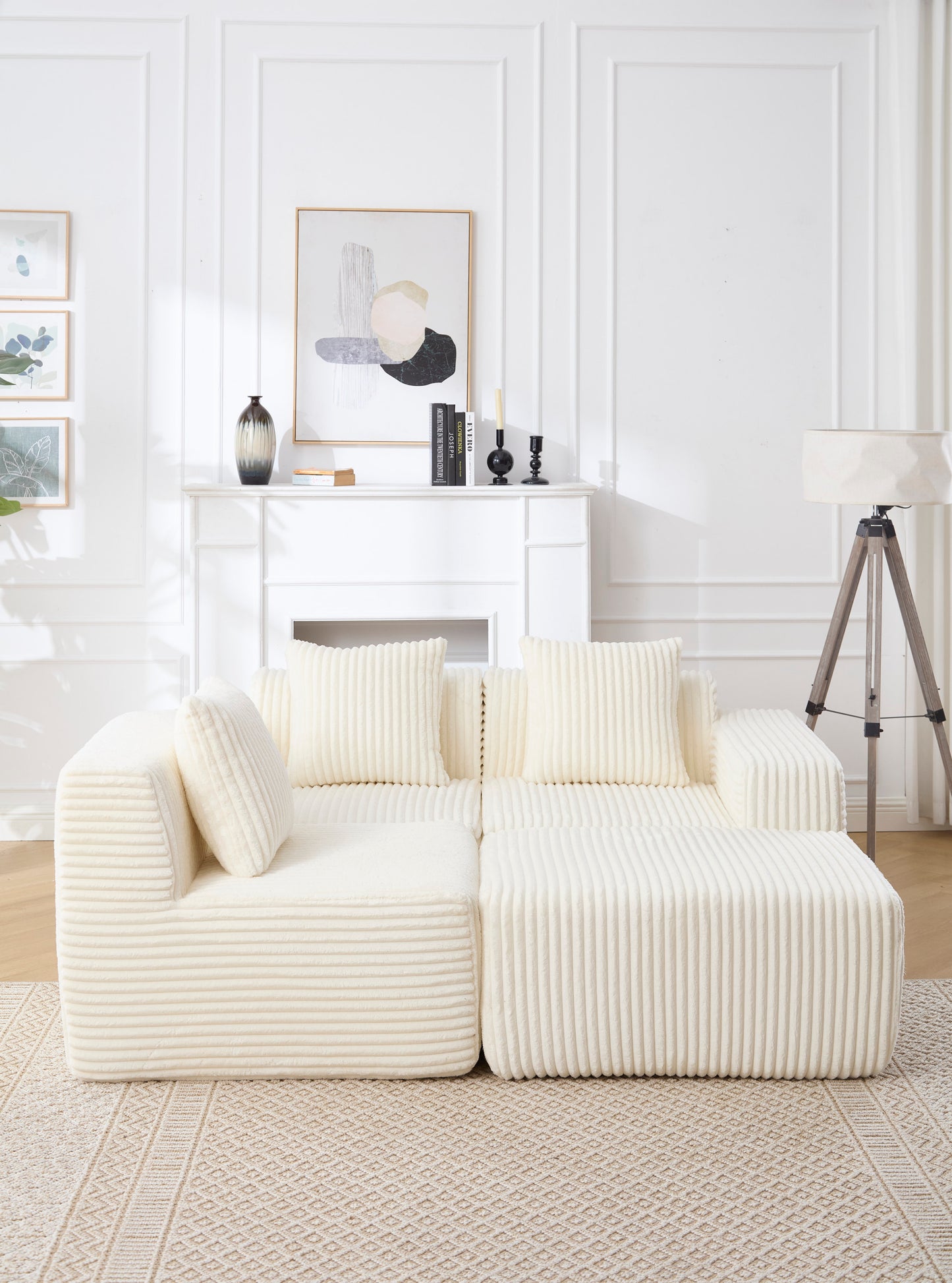 Modern Minimalist Modular Sectional Sofa, L-Shape Upholstered Cloud Couch with Deep Seats, Right Facing Chaise for Living Room-White