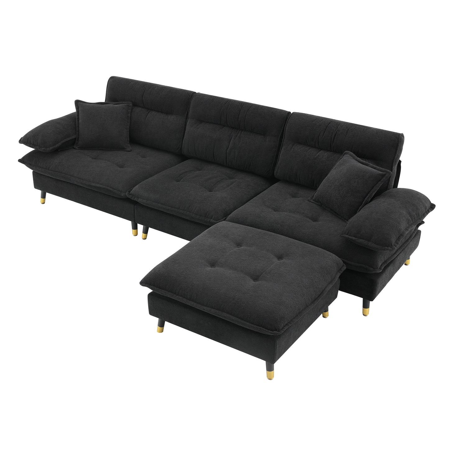 106*66.5" L shaped Convertible Sectional Sofa,4 Seat Tufted Couch Set with Two-tone Adjust Legs,Cloud Chenille Fabric,Movable Ottoman for Living Room, Apartment,Office,3 Colors