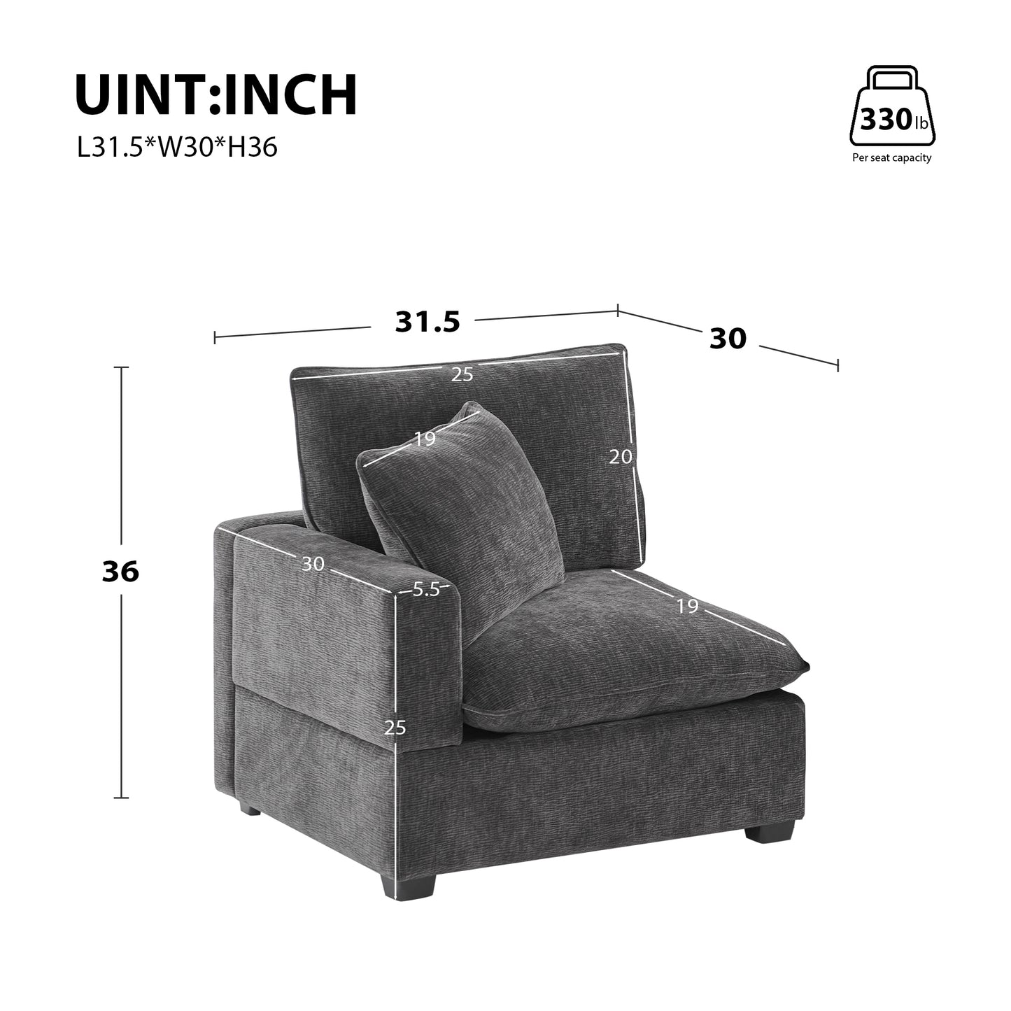 31.5*30" Left Seat Module for Modular Sectional Sofa,Chenille,2 Colors