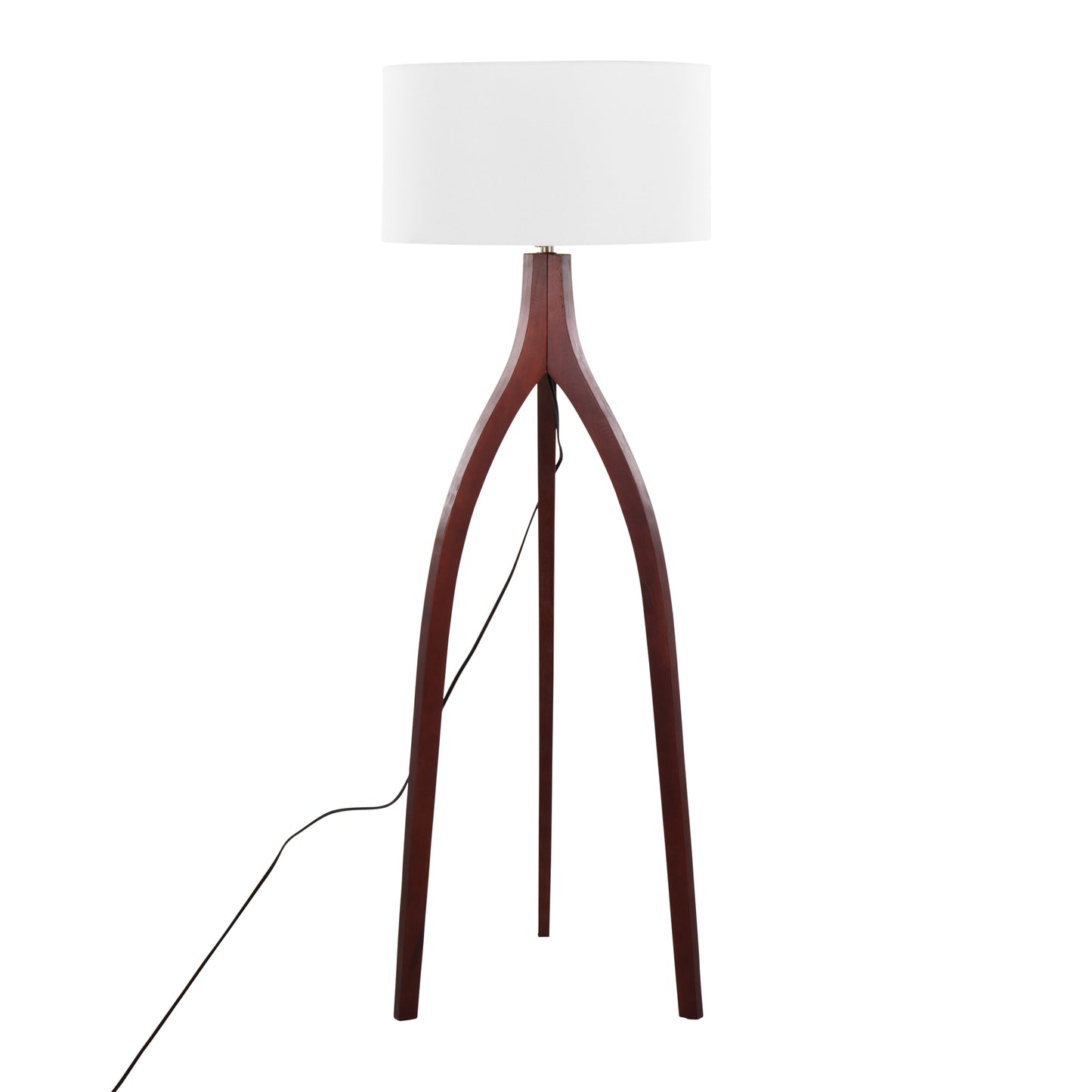 Wishbone Contemporary Floor Lamp in Walnut Wood with a White Fabric Shade by LumiSource