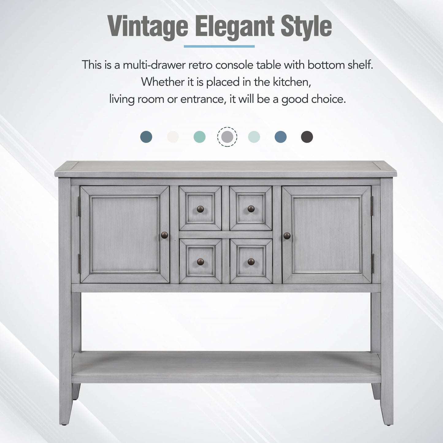 TREXM Cambridge Series Ample Storage Vintage Console Table with Four Small Drawers and Bottom Shelf for Living Rooms, Entrances and Kitchens (Antique Gray, OLD SKU: WF190263AAE)