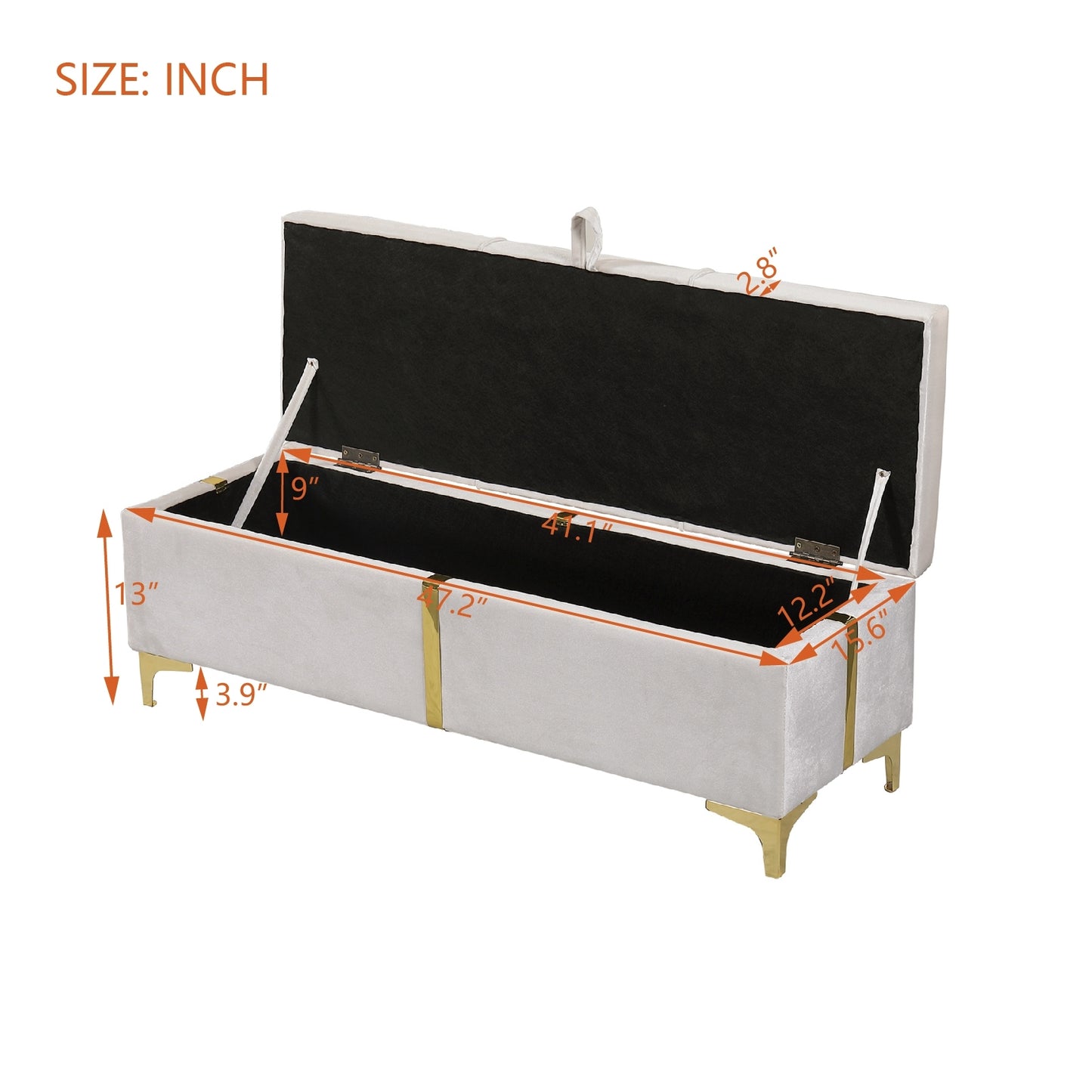 Juego de dormitorio de 2 piezas, cama Queen con plataforma tapizada y sistema de almacenamiento hidráulico, otomana con patas de metal, color beige.