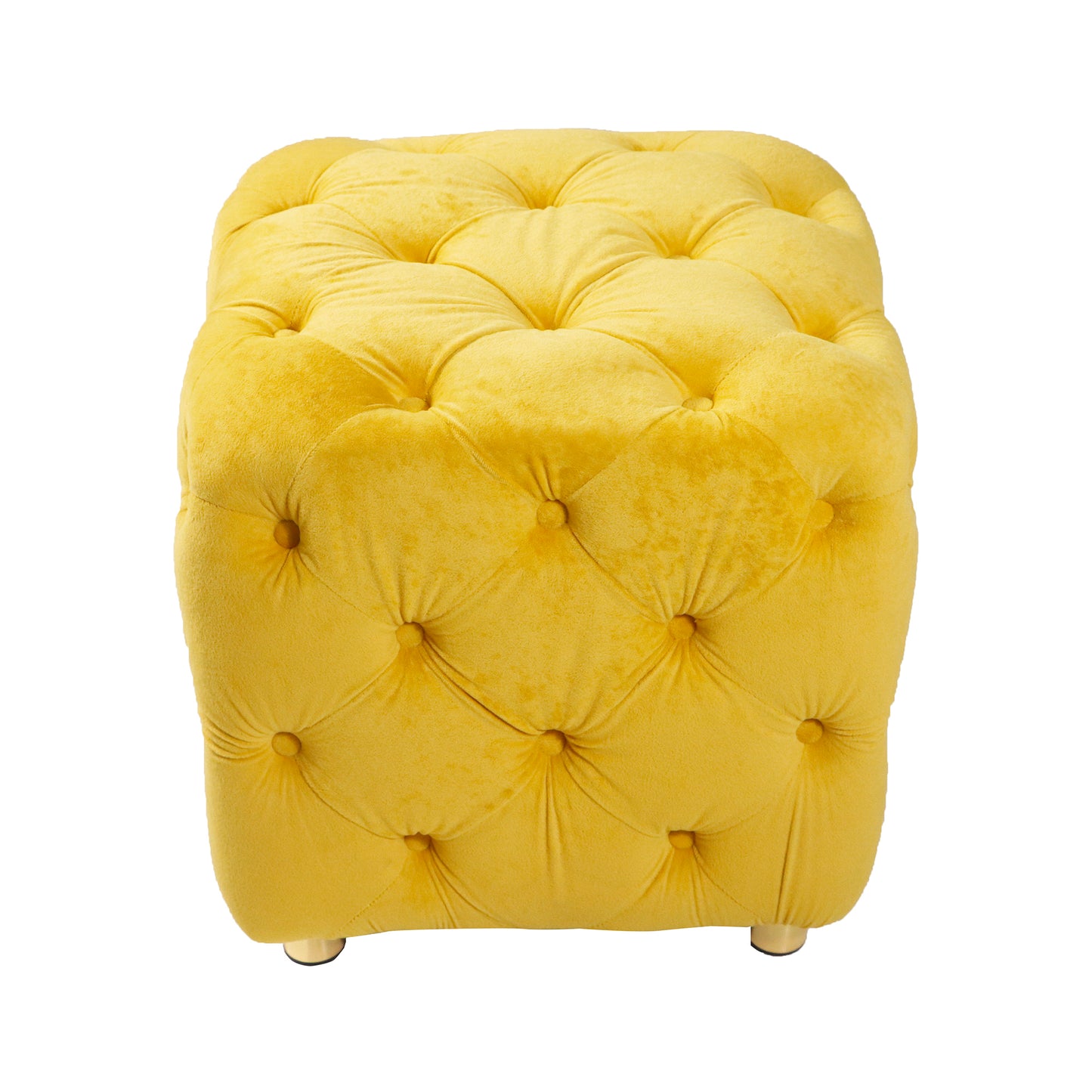 Otomana moderna tapizada en terciopelo amarillo, exquisita mesa auxiliar pequeña, reposapiés suave, tocador y silla de maquillaje, asiento cómodo para sala de estar, dormitorio y entrada.