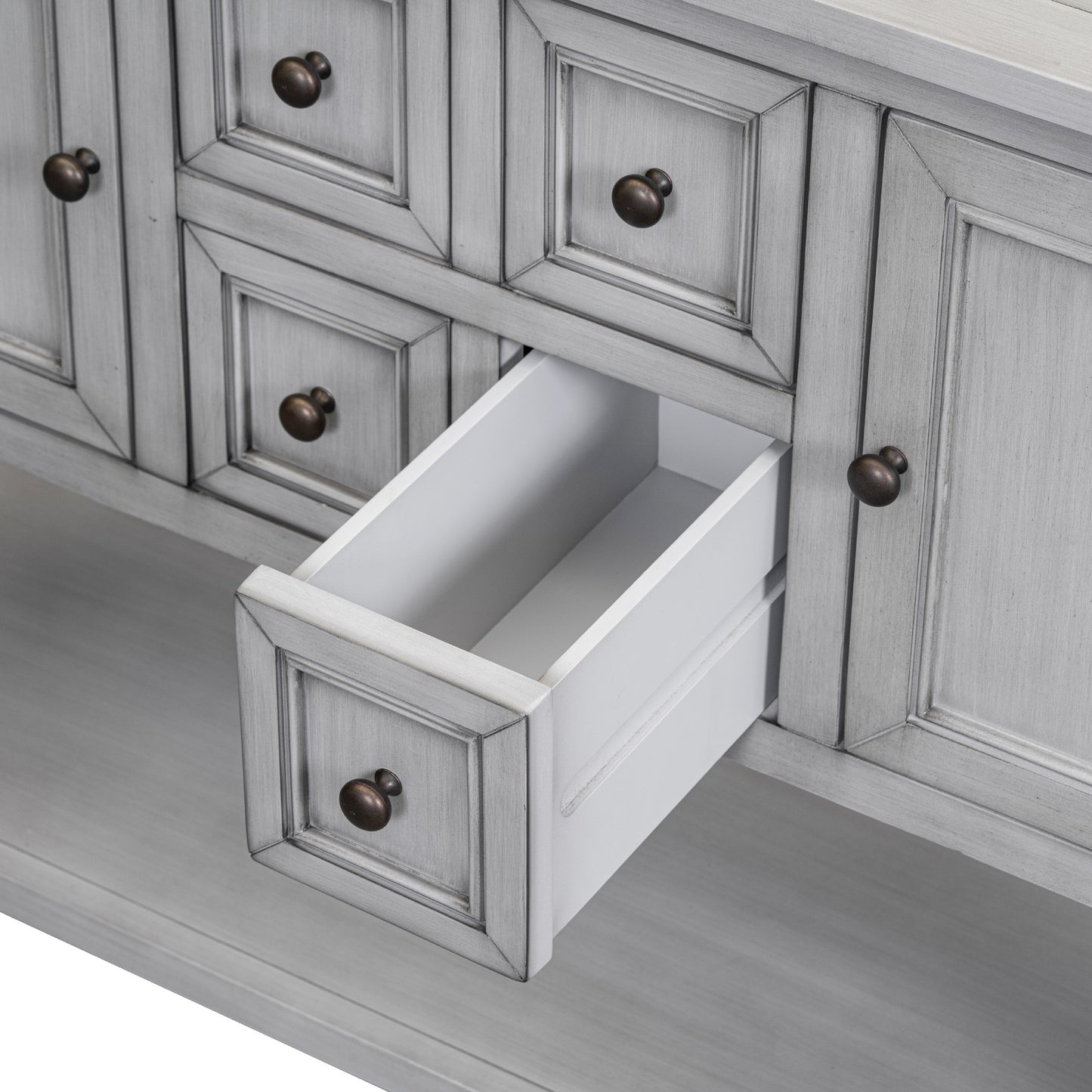 TREXM Cambridge Series Ample Storage Vintage Console Table with Four Small Drawers and Bottom Shelf for Living Rooms, Entrances and Kitchens (Antique Gray, OLD SKU: WF190263AAE)