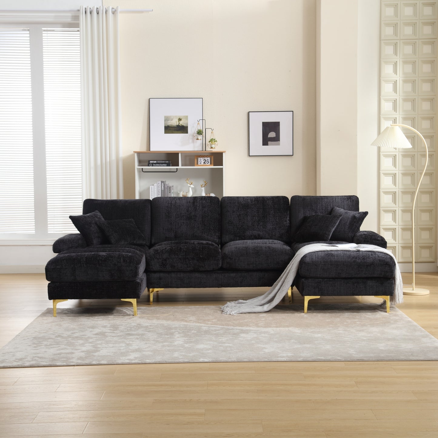 UNITED Modern Large chenille Fabric U-Shape Sectional Sofa