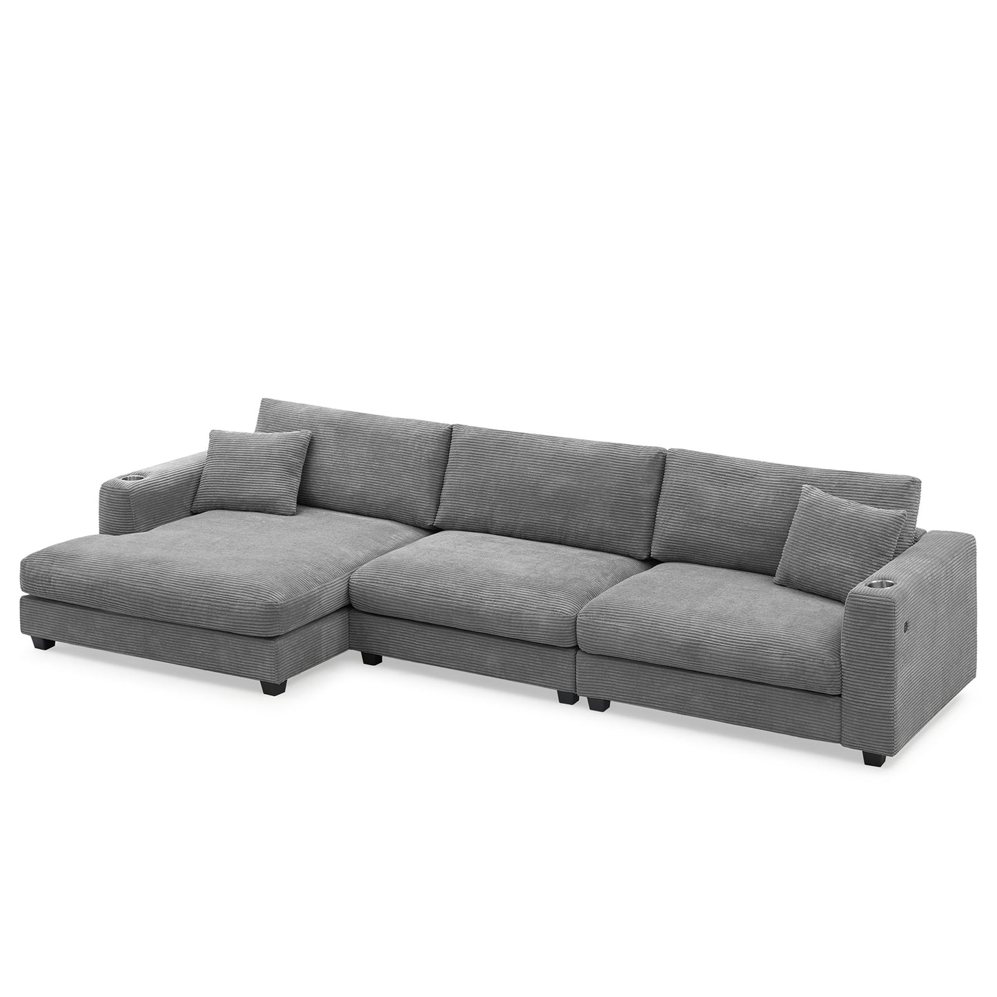 Sofá seccional extragrande de pana de 134 x 54 pulgadas, sofá nube en forma de L con puerto de carga USB, portavasos, sofá cama profundo con chaise longue de 50 pulgadas, cómodo mueble de interior para sala de estar, 3 colores