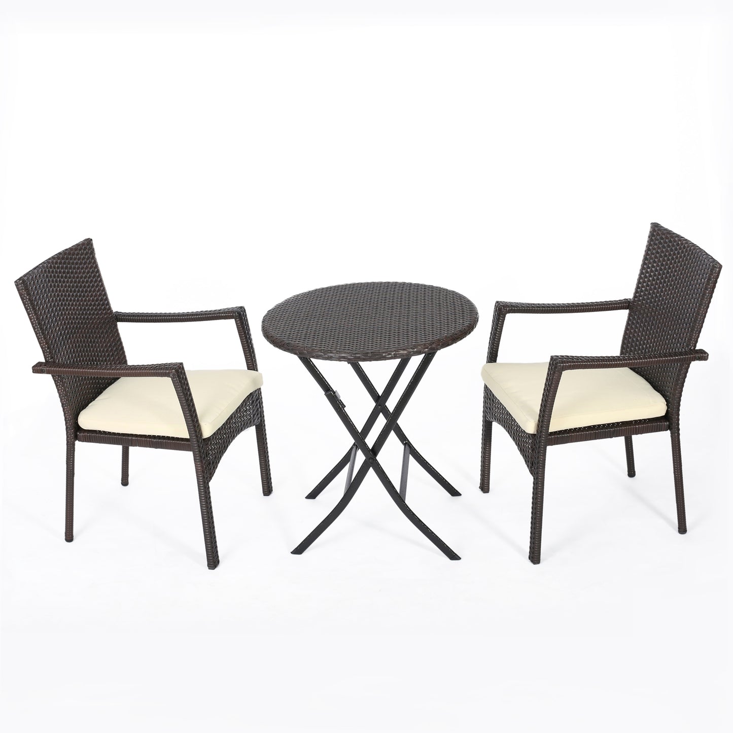 3-Piece Bistro Set with Water Resistant Cushions and 2 Chairs, Brown Multi