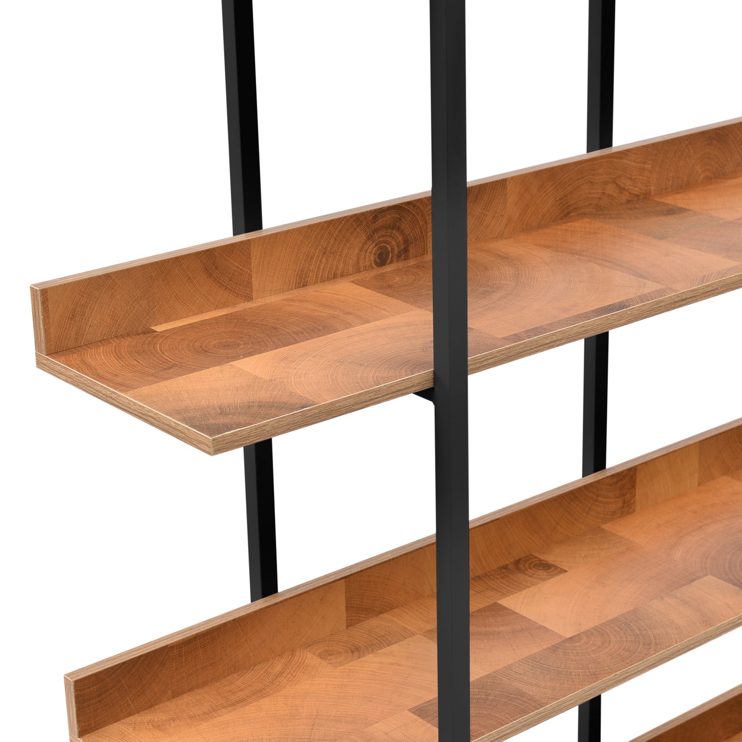 Estantería de 5 niveles para oficina en casa, estilo industrial vintage, tablero de MDF, estructura de metal negro, color marrón.