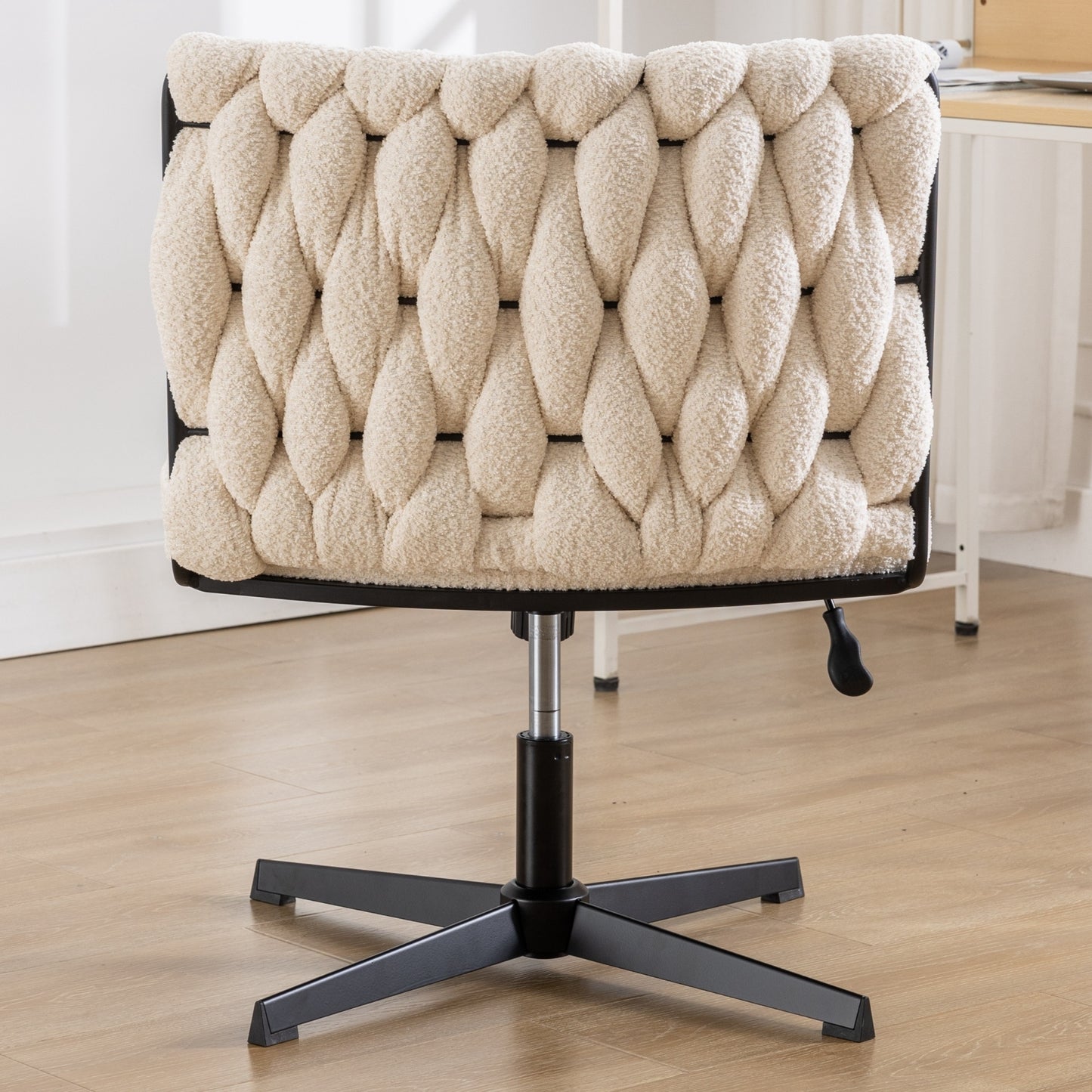 Armless Office Desk Chair No Wheels, WHITE