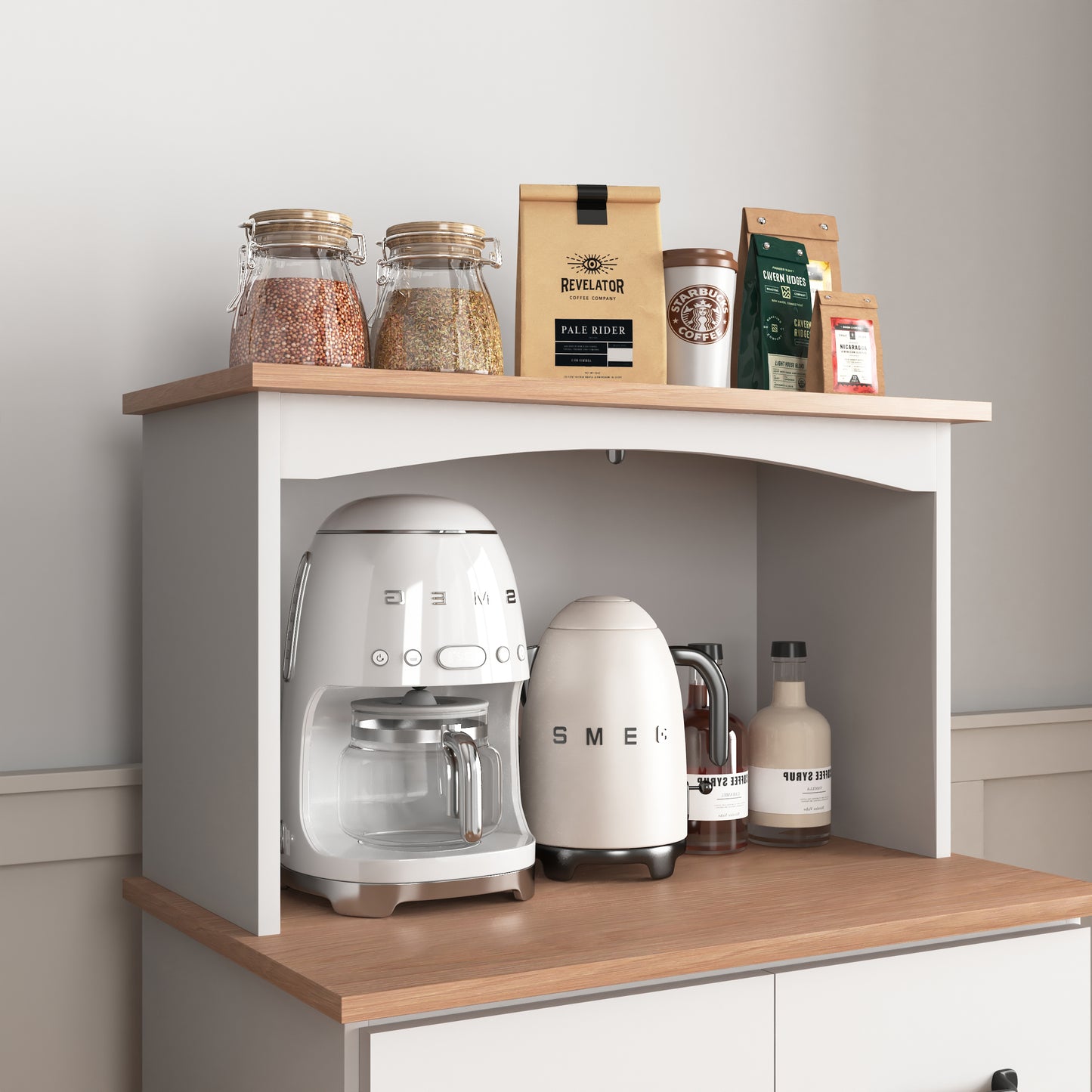 Gabinete de cocina de madera blanco, despensa, armario para microondas con cajón de almacenamiento