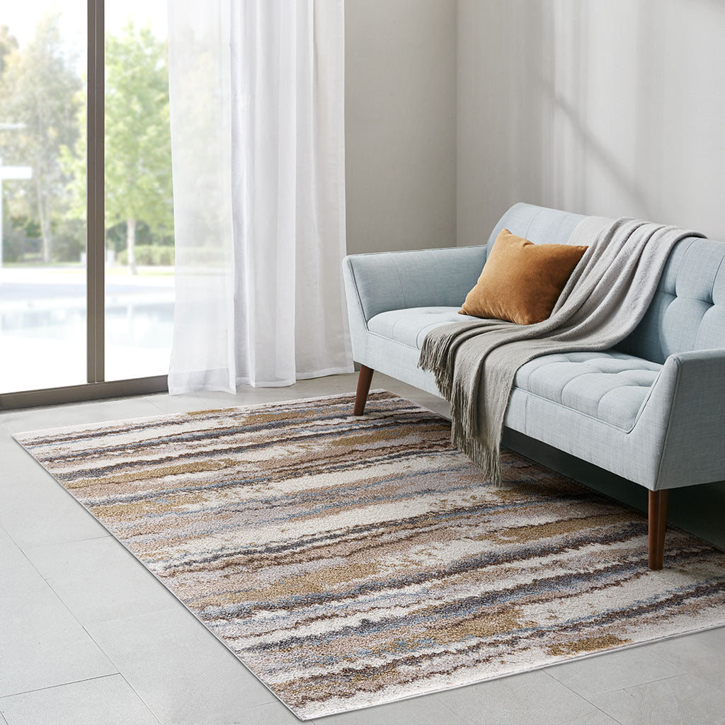 Alfombra tejida con rayas abstractas de acuarela (3 m x 2,4 m)