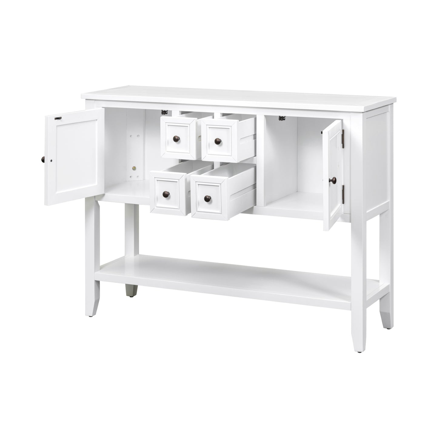 TREXM Cambridge Series Ample Storage Vintage Console Table with Four Small Drawers and Bottom Shelf for Living Rooms, Entrances and Kitchens (White, OLD SKU: WF190263AAA)