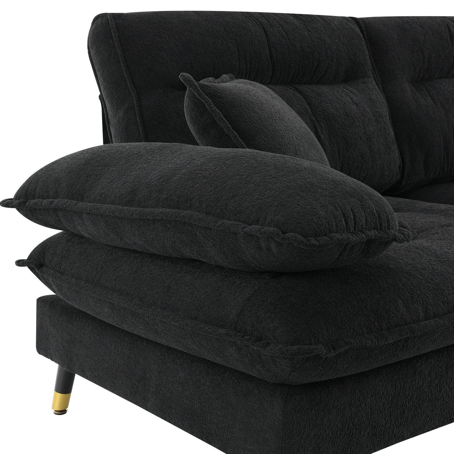 106*66.5" L shaped Convertible Sectional Sofa,4 Seat Tufted Couch Set with Two-tone Adjust Legs,Cloud Chenille Fabric,Movable Ottoman for Living Room, Apartment,Office,3 Colors