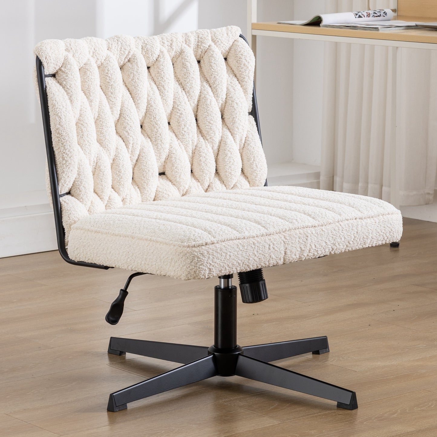 Armless Office Desk Chair No Wheels, WHITE