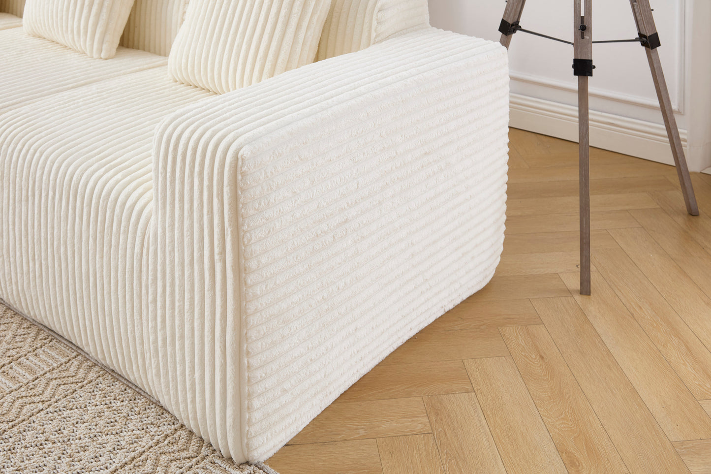 Modern Minimalist Modular Sectional Sofa, L-Shape Upholstered Cloud Couch with Deep Seats, Right Facing Chaise for Living Room-White
