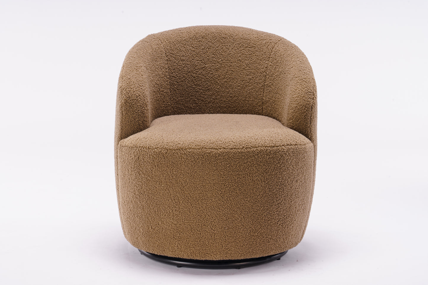 Teddy Fabric Swivel Accent Armchair Barrel Chair With Black Powder Coating Metal Ring,Coffee Brown