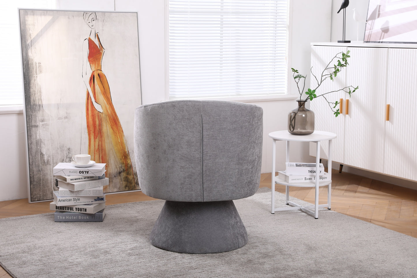 Swivel Accent Chair Armchair, Round Barrel Chair in Fabric for Living Room Bedroom(Light Grey)