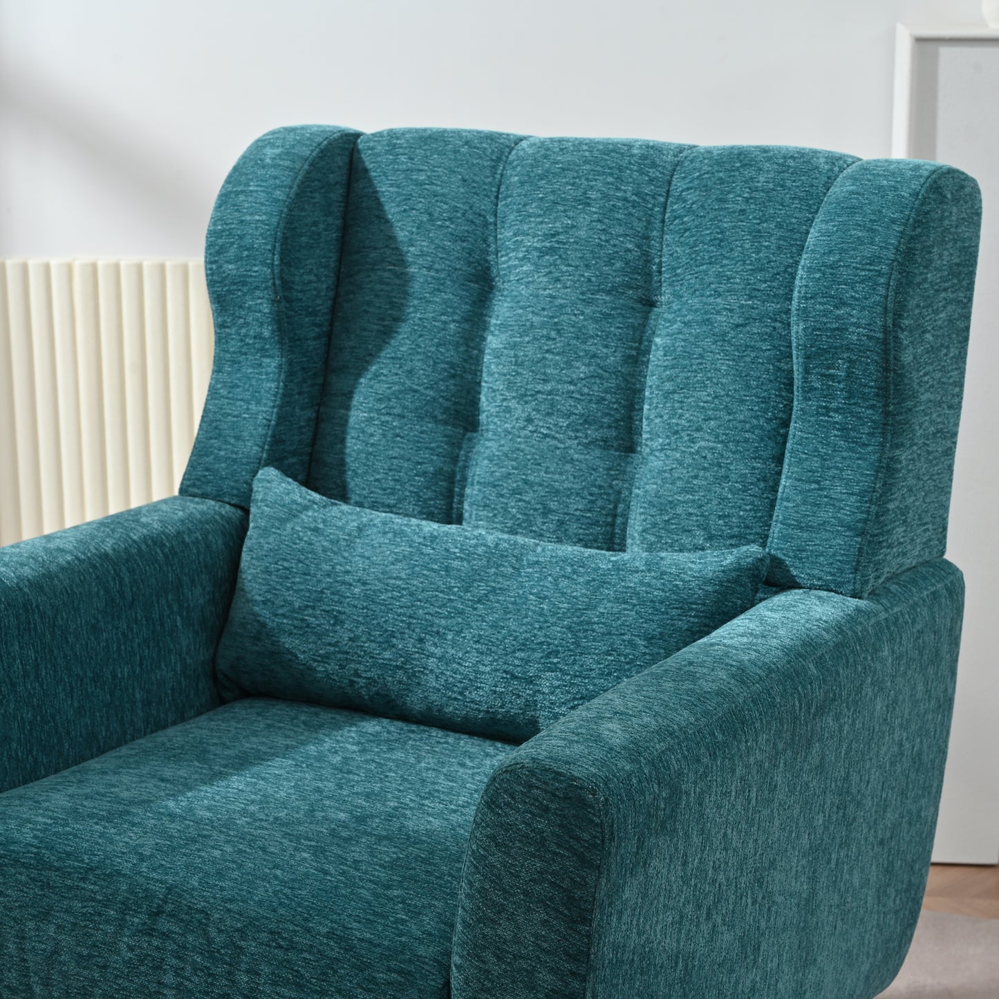 Sillón moderno con acento tapizado y relleno de espuma para sala de estar, cómodo sillón de lectura, moderno de mediados de siglo con tela de chenilla, sillón para sala de estar y dormitorio (verde azulado).