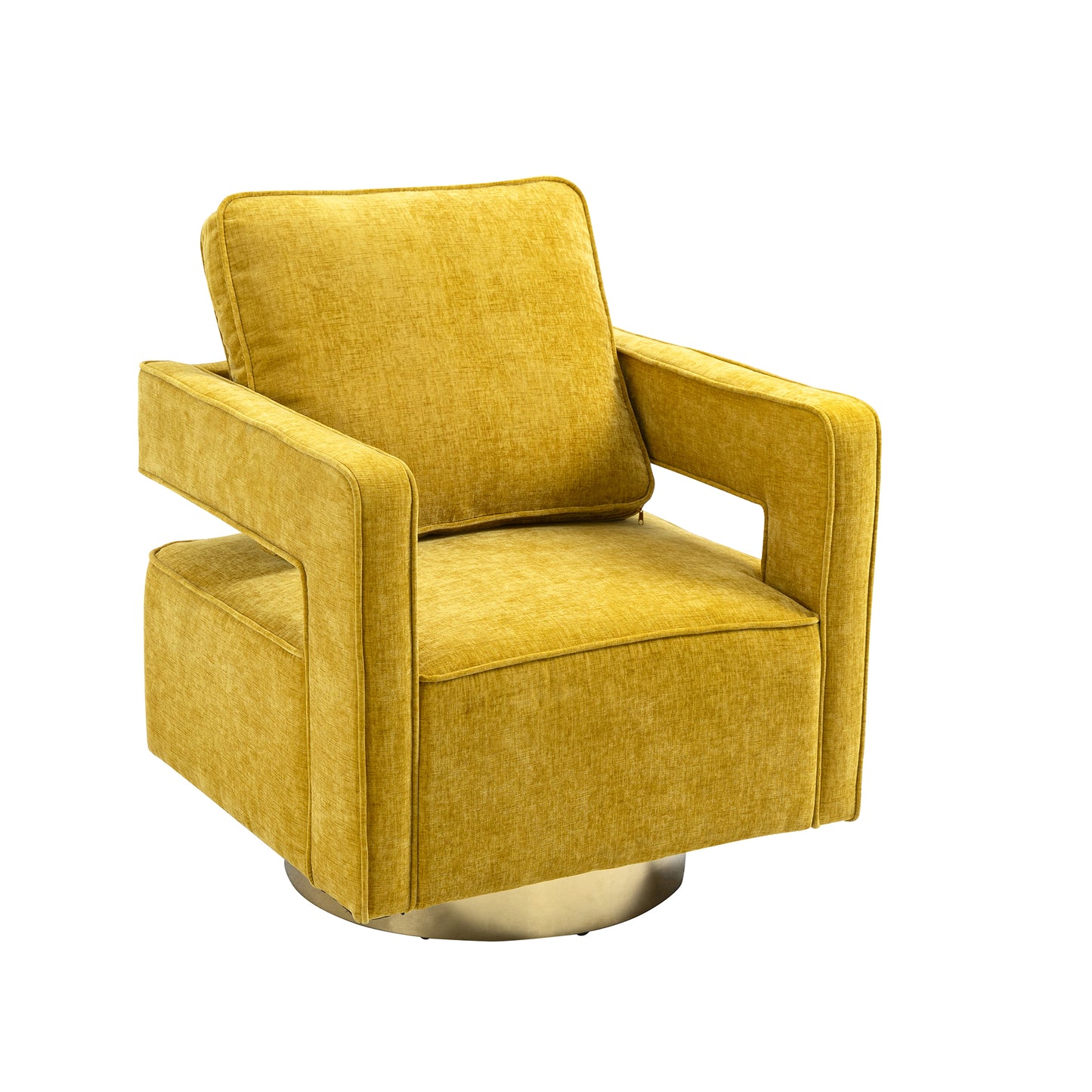30.7"W Swivel Accent Open Back Chair Modern Comfy Sofa Chair With Gold Stainless Steel Base For Nursery Bedroom Living Room Hotel Office, Club Chair Leisure Arm Chair For Lounge (Mustard Chenille)