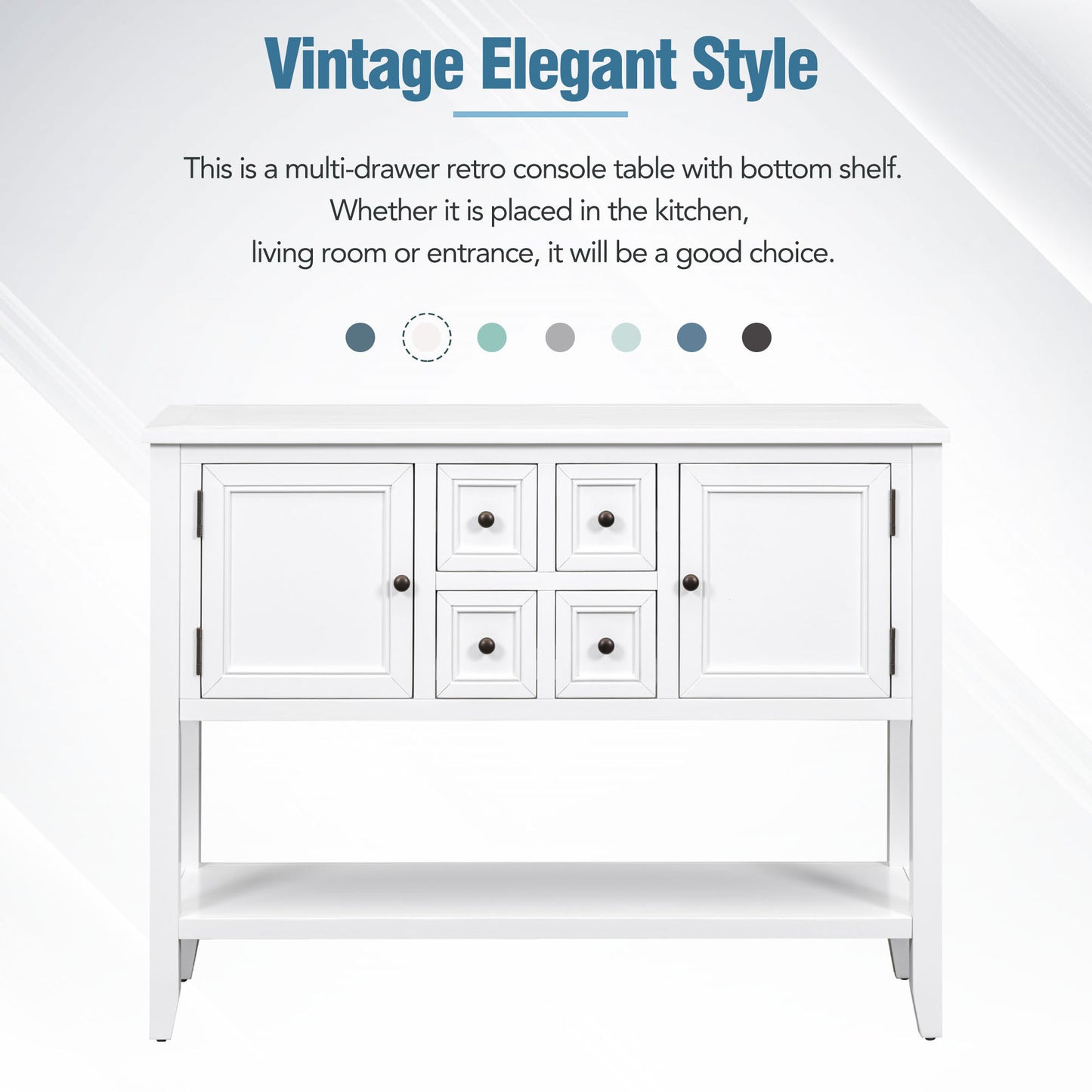 TREXM Cambridge Series Ample Storage Vintage Console Table with Four Small Drawers and Bottom Shelf for Living Rooms, Entrances and Kitchens (White, OLD SKU: WF190263AAA)