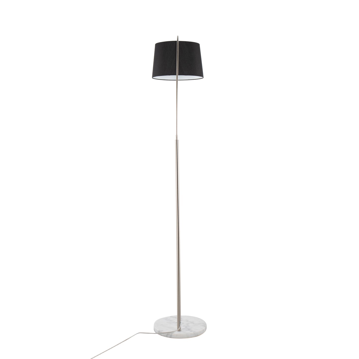 March Contemporary Floor Lamp in White Marble and Nickel with Black Linen Shade by LumiSource