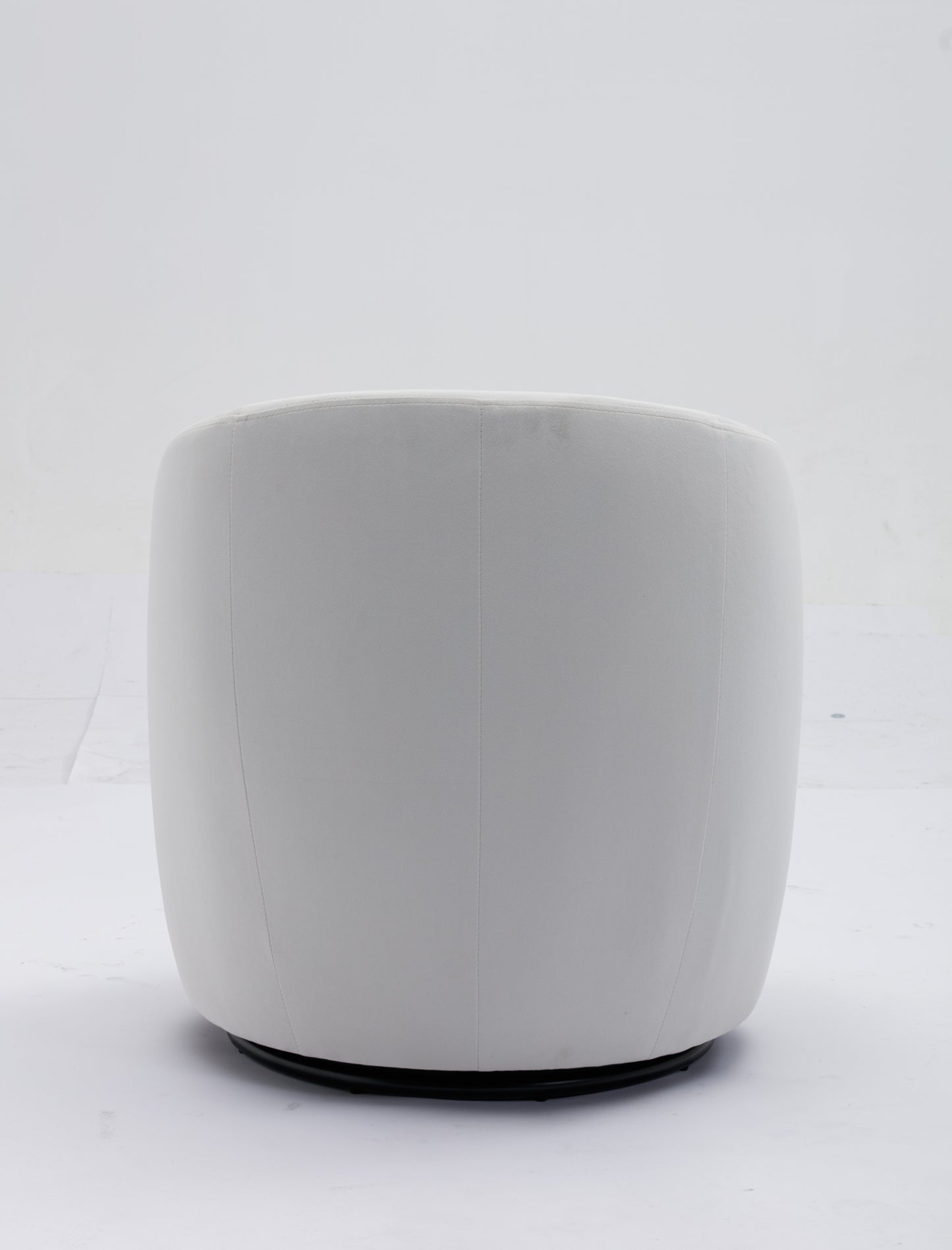 Sillón giratorio de terciopelo con acento tipo barril y aro metálico con recubrimiento en polvo negro, color blanco