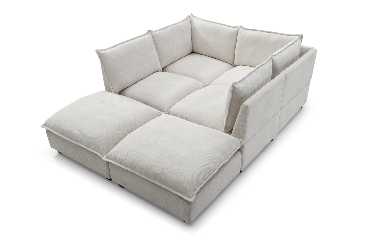 Sofá modular seccional de 130 pulgadas, juego de sofá de tela de lino con otomana convertible, sofá en forma de U, cómodo y combinable para sala de estar, apartamento y oficina. Beige, 3 colores.