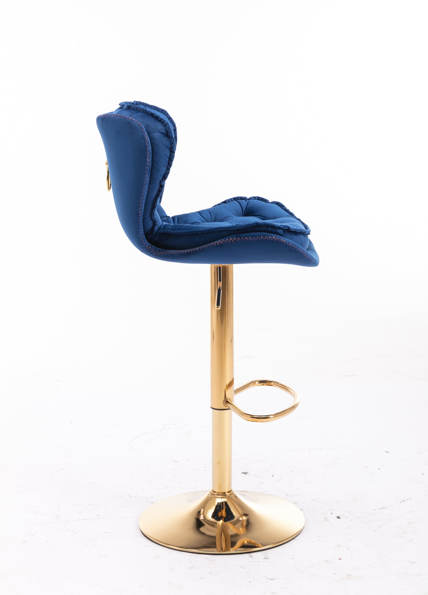Set of 2 Bar Stools,with Chrome Footrest and Base Swivel Height Adjustable Mechanical Lifting Velvet + Golden Leg Simple Bar Stool-blue