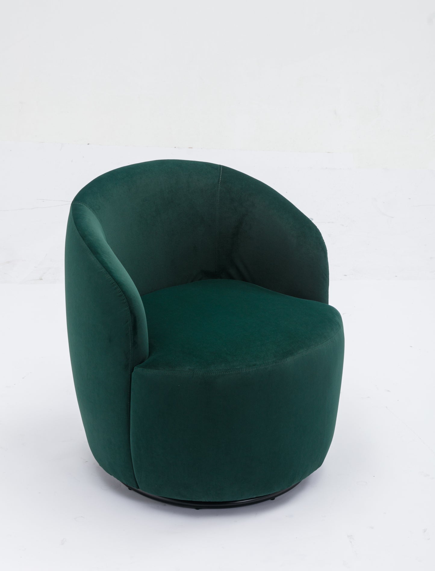 Sillón giratorio de terciopelo con acento tipo barril y aro metálico con revestimiento en polvo negro, color verde