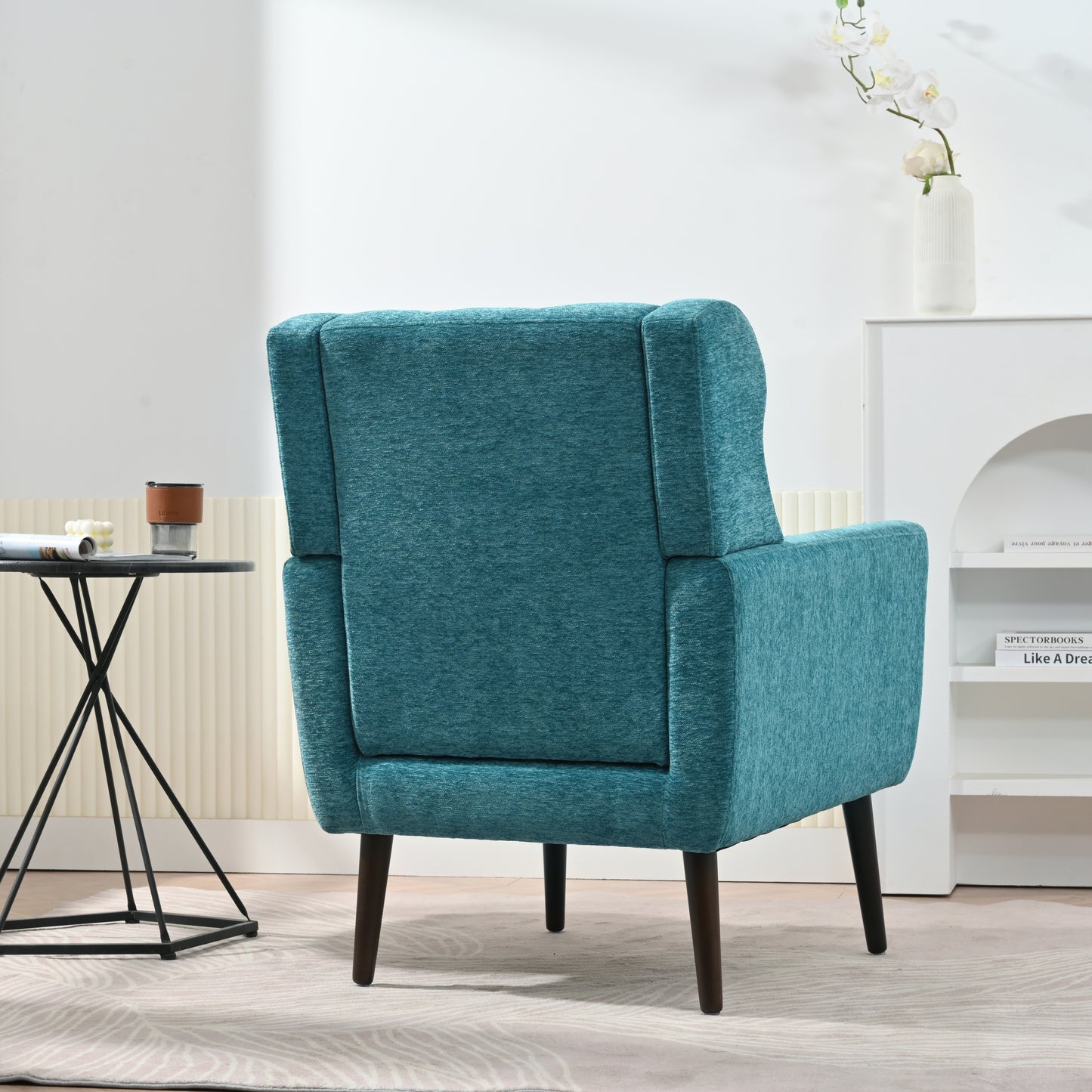 Sillón moderno con acento tapizado y relleno de espuma para sala de estar, cómodo sillón de lectura, moderno de mediados de siglo con tela de chenilla, sillón para sala de estar y dormitorio (verde azulado).