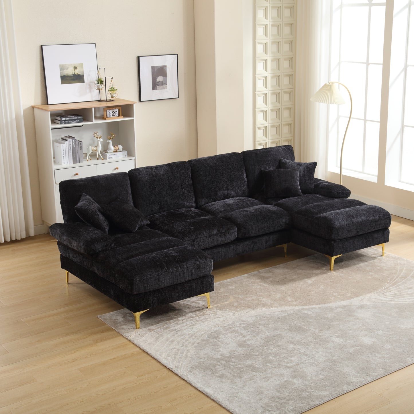 UNITED Modern Large chenille Fabric U-Shape Sectional Sofa