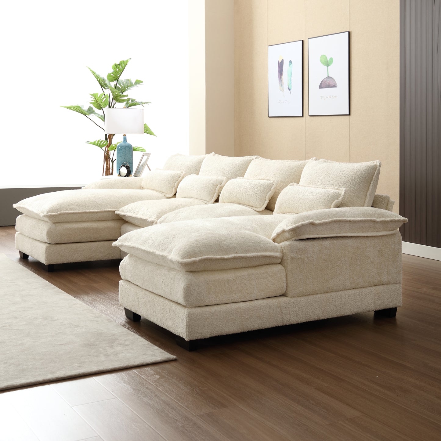 UNITED WE WIN Modern Large chenille Fabric U-Shape Sectional Sofa