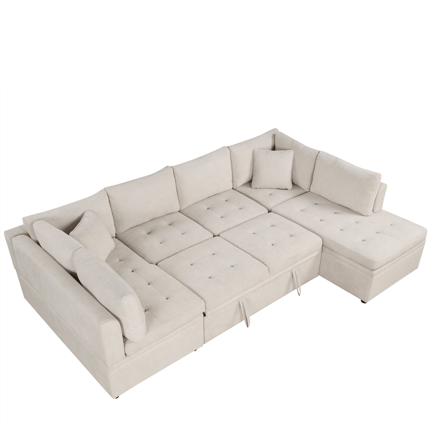 Sofá seccional extragrande de 117.3" en forma de U, sofá cama extraíble con dos cojines para sala de estar, color beige
