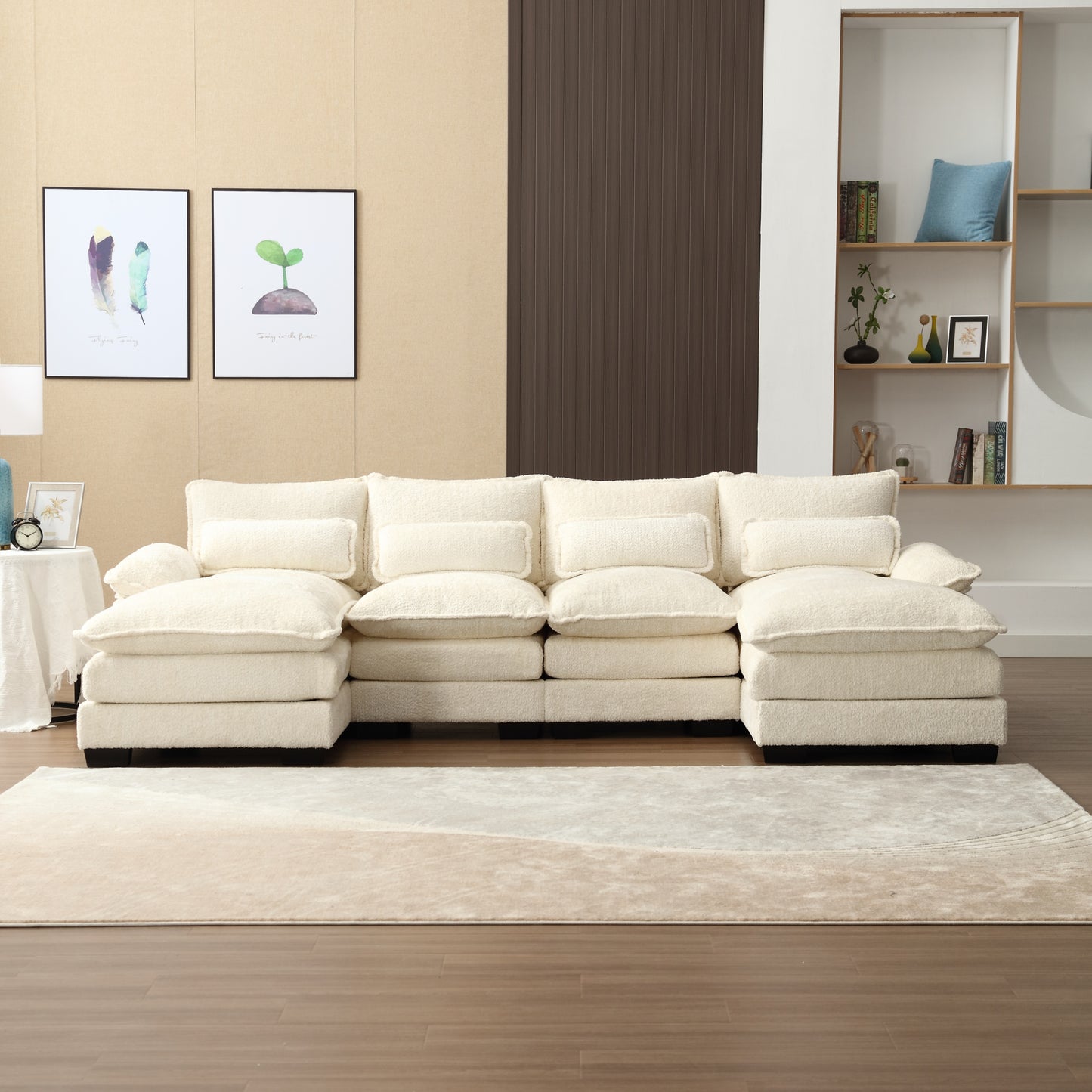 UNITED WE WIN Modern Large chenille Fabric U-Shape Sectional Sofa